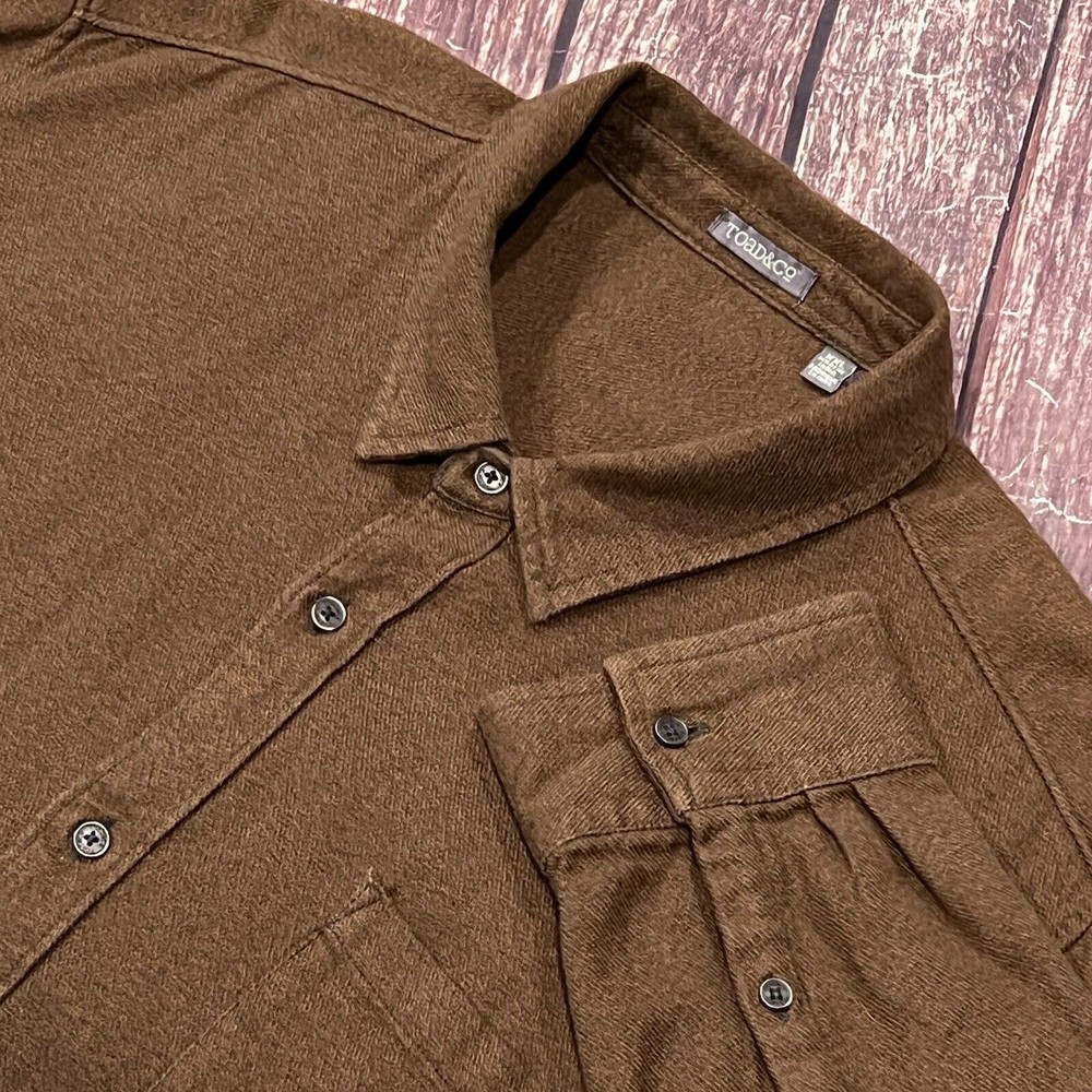 Toad & Co Men's Brown Earle Long Sleeve Knit Flannel Button Up Shirt Size 2XL